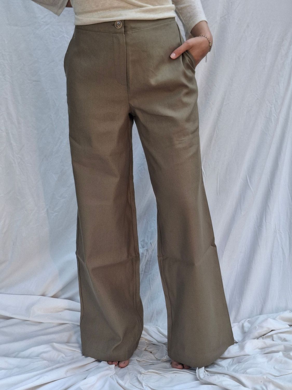 Pantaloni a palazzo - in canapa e cotone - colore verde oliva