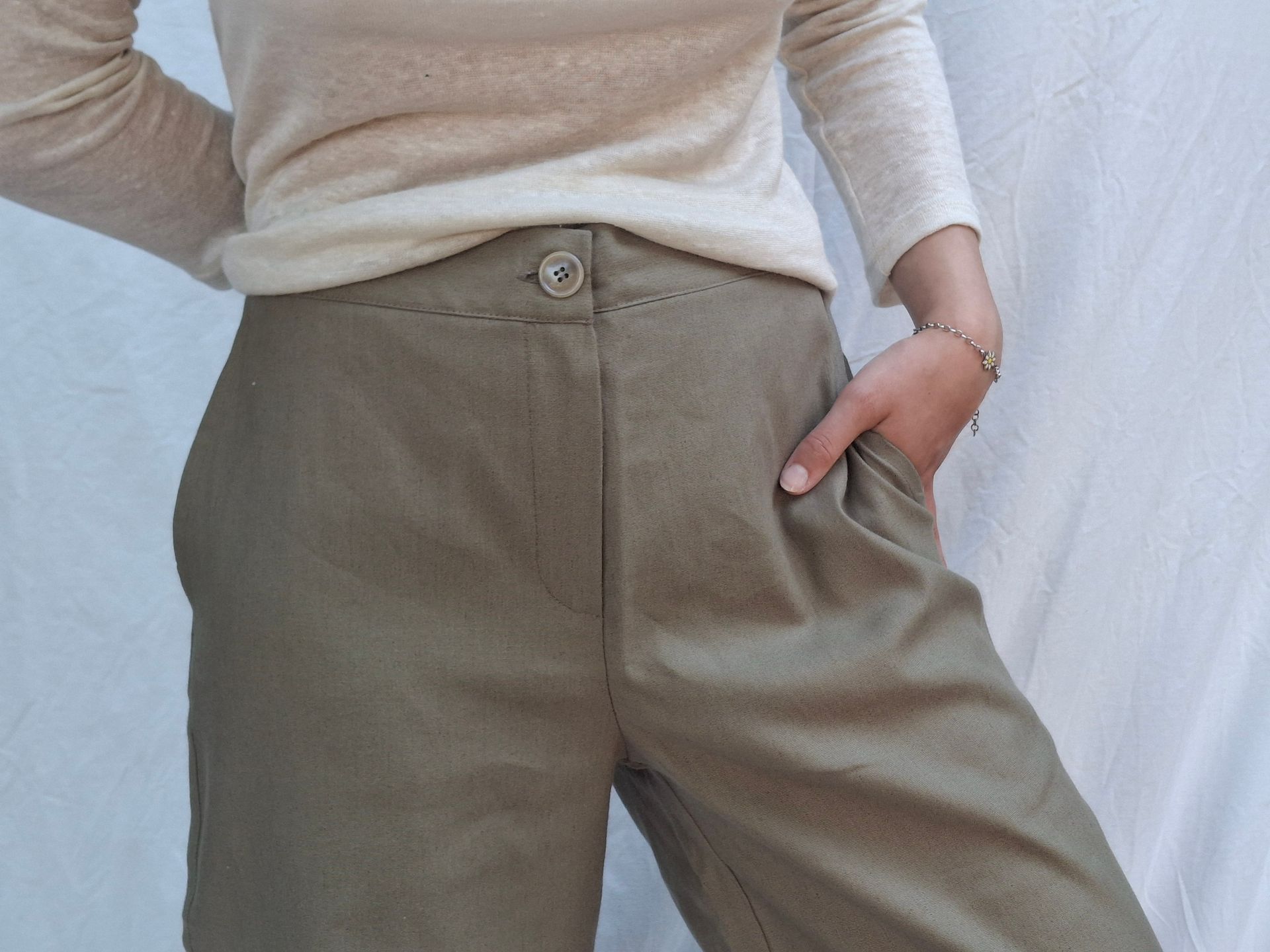 Pantaloni a palazzo - in canapa e cotone - colore verde oliva
