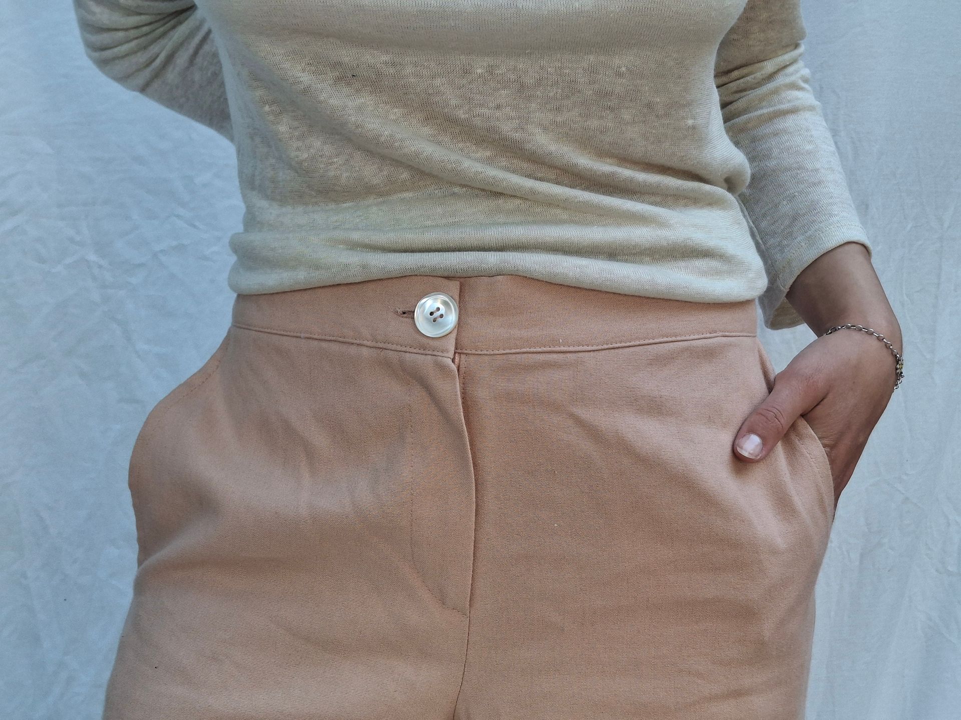 Pantalone a palazzo - in canapa e cotone - colore rosa antico