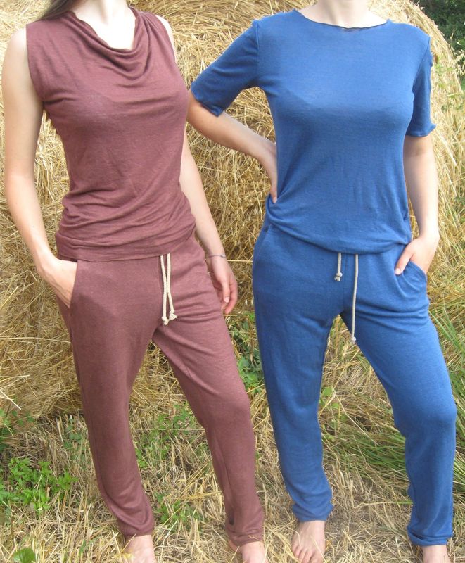 Pantalone tuta - 100% canapa - colore cioccolato o blu mare