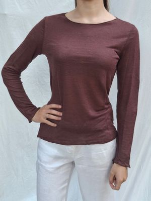 Maglietta "Iris" - manica lunga - 100% canapa - colore cioccolato