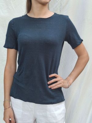 Maglietta Maglietta "Iris" - manica corta - 100% canapa - colore blu notte