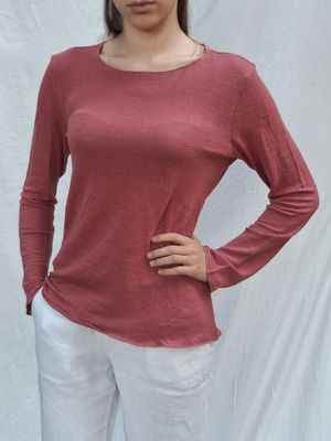 Maglietta "Iris" - manica lunga - 100% canapa - colore corallo