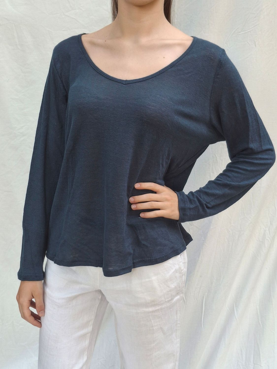 Maglietta Maglietta "Calla" - manica lunga - 100% canapa - colore Blu notte