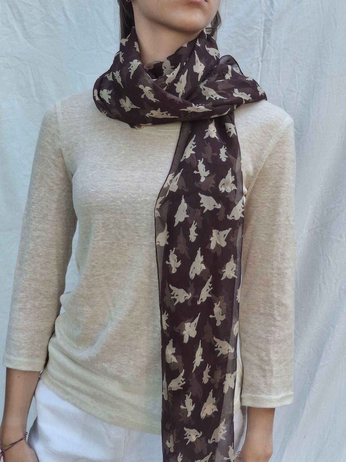Stola - 100% seta - fantasia sui toni cioccolato e beige Stola - 100% seta - fantasia sui toni cioccolato e beige