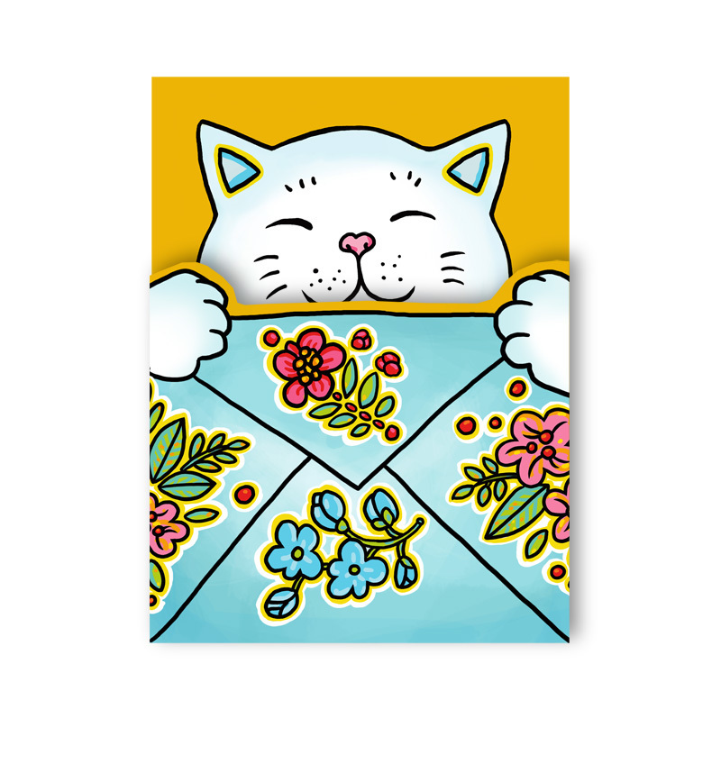 "Romantic Kitty" Cat-Shaped Postcard