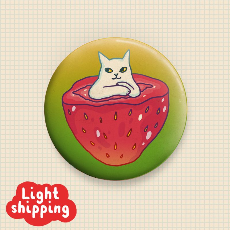 &quot;Strawberry Cat&quot;  Button 50mm