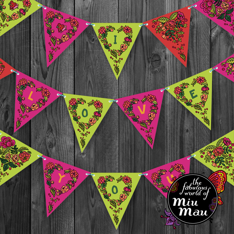 Valentine Party Flags (Green-Pink)