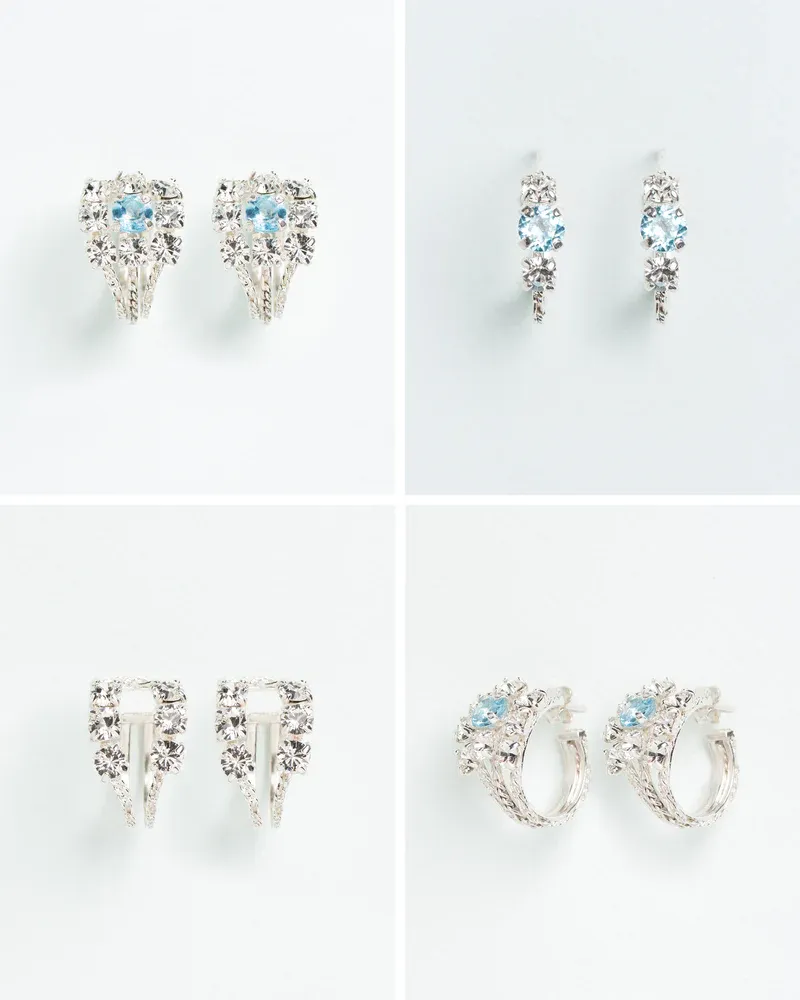 Hoop earrings with Aquamarine and clear crystals with detachable party jacket W&amp;H