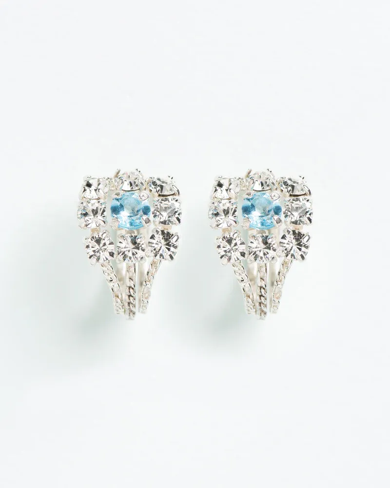 Hoop earrings with Aquamarine and clear crystals with detachable party jacket W&amp;H
