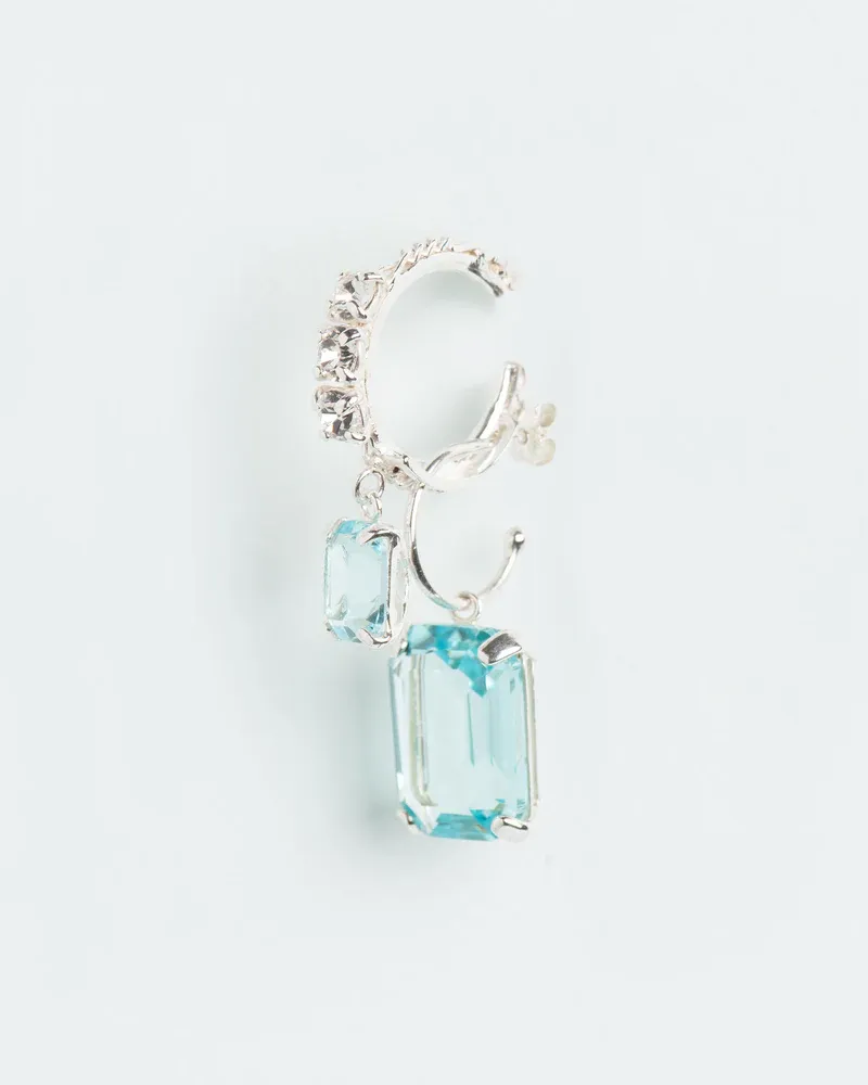 Single cuff with Aquamarine and clear crystals and detachable hoop earring W&amp;H