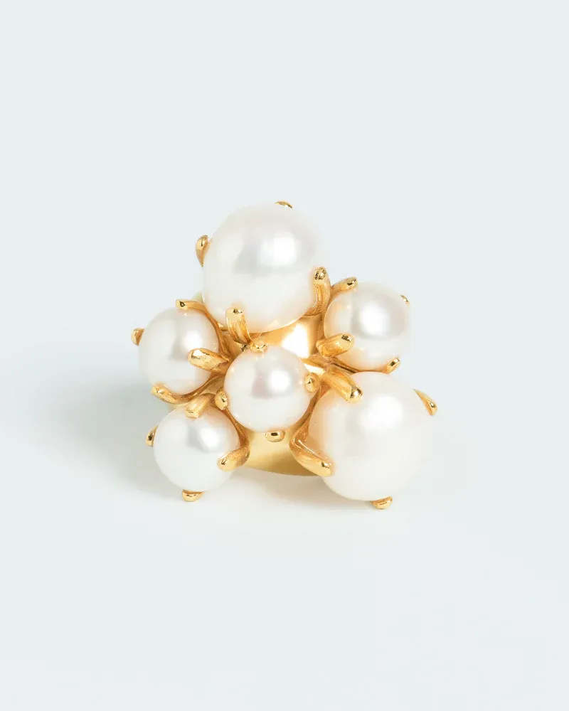 Statement ring ensemble with pearls - gold plated silver W&amp;H