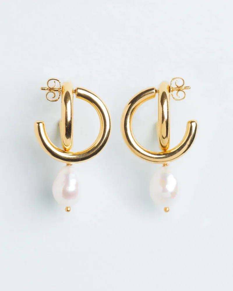 Intertwined hoop earrings with pearls - gold plated silver W&amp;H