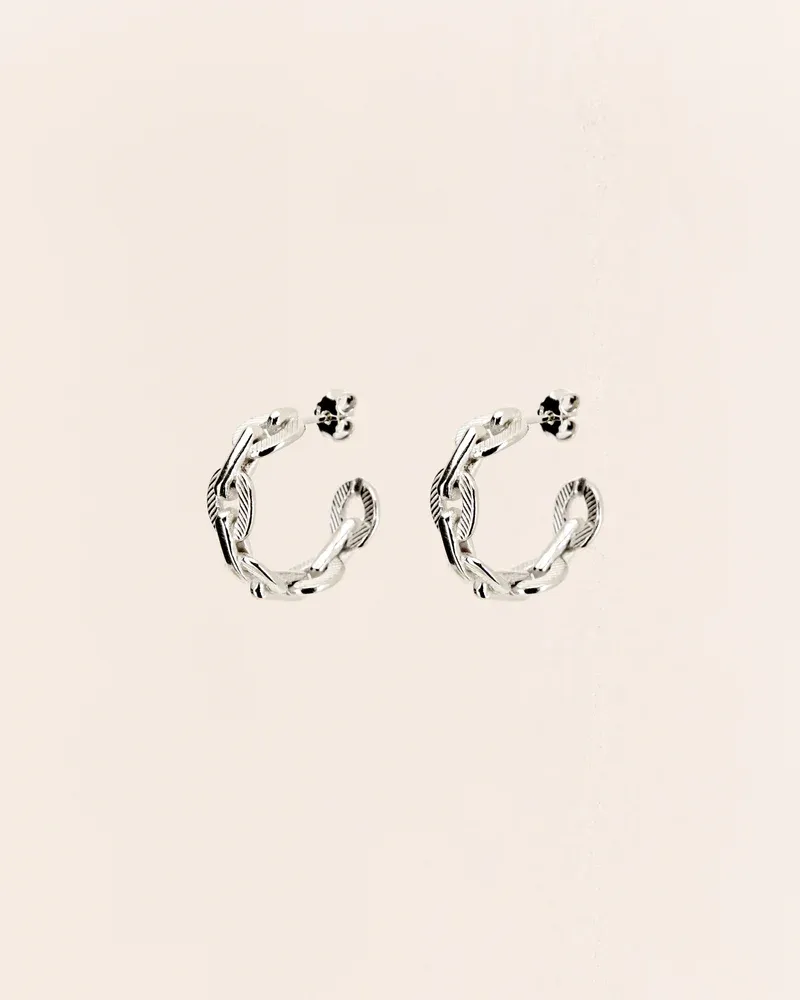 Hoop earrings with chain link in silver W&amp;H