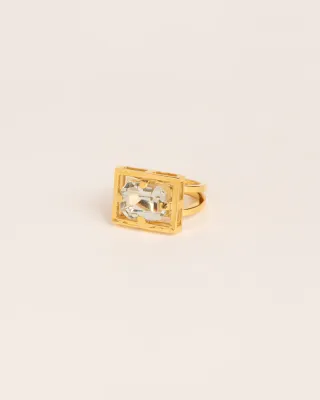 Statement ring with watch frame and green Amethyst crystal W&amp;H