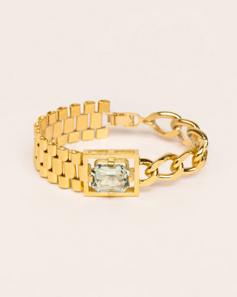 Statement bracelet with traditional watch frame and green Amethyst crystal W&amp;H