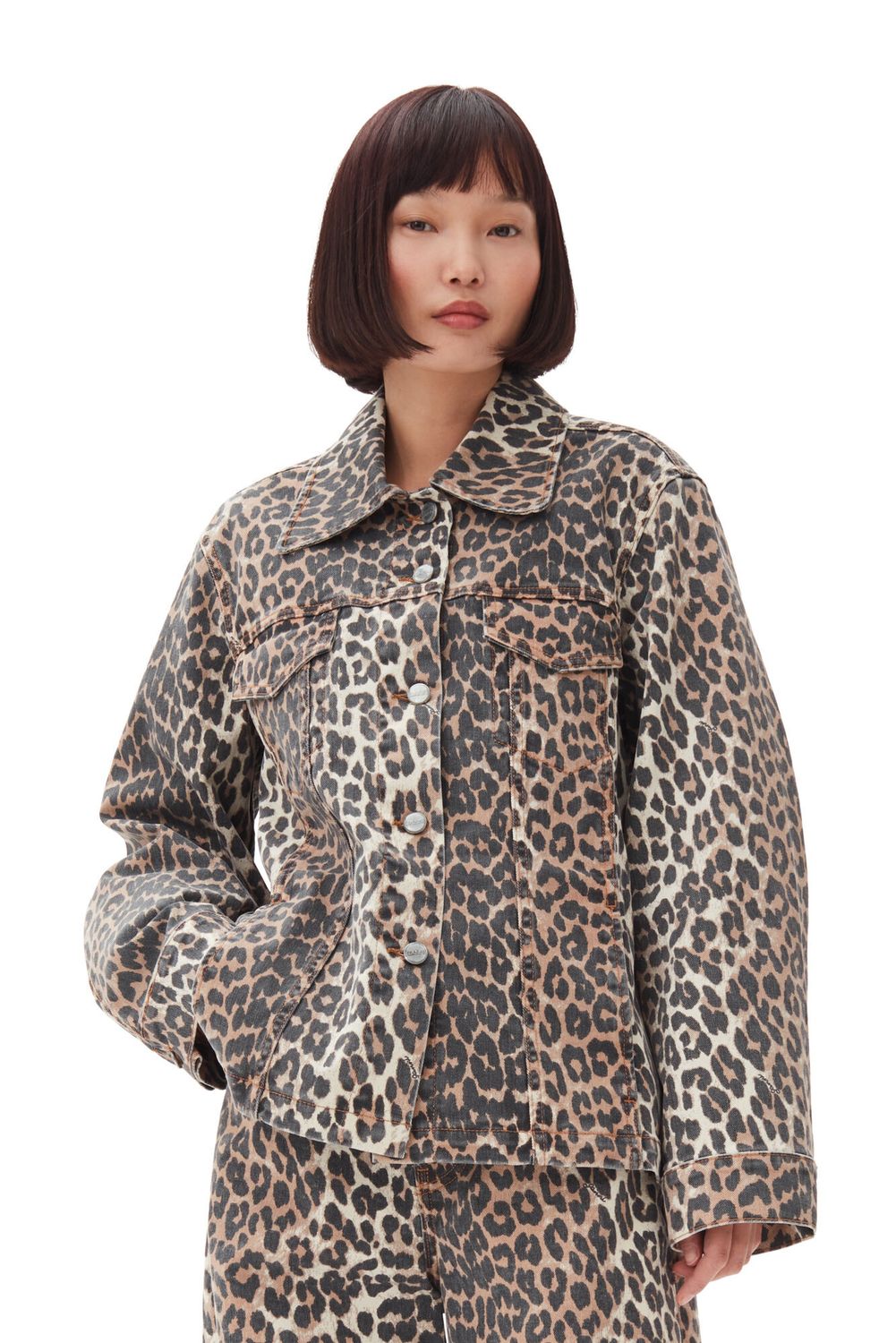 Leopard Print Denim Jacket GANNI