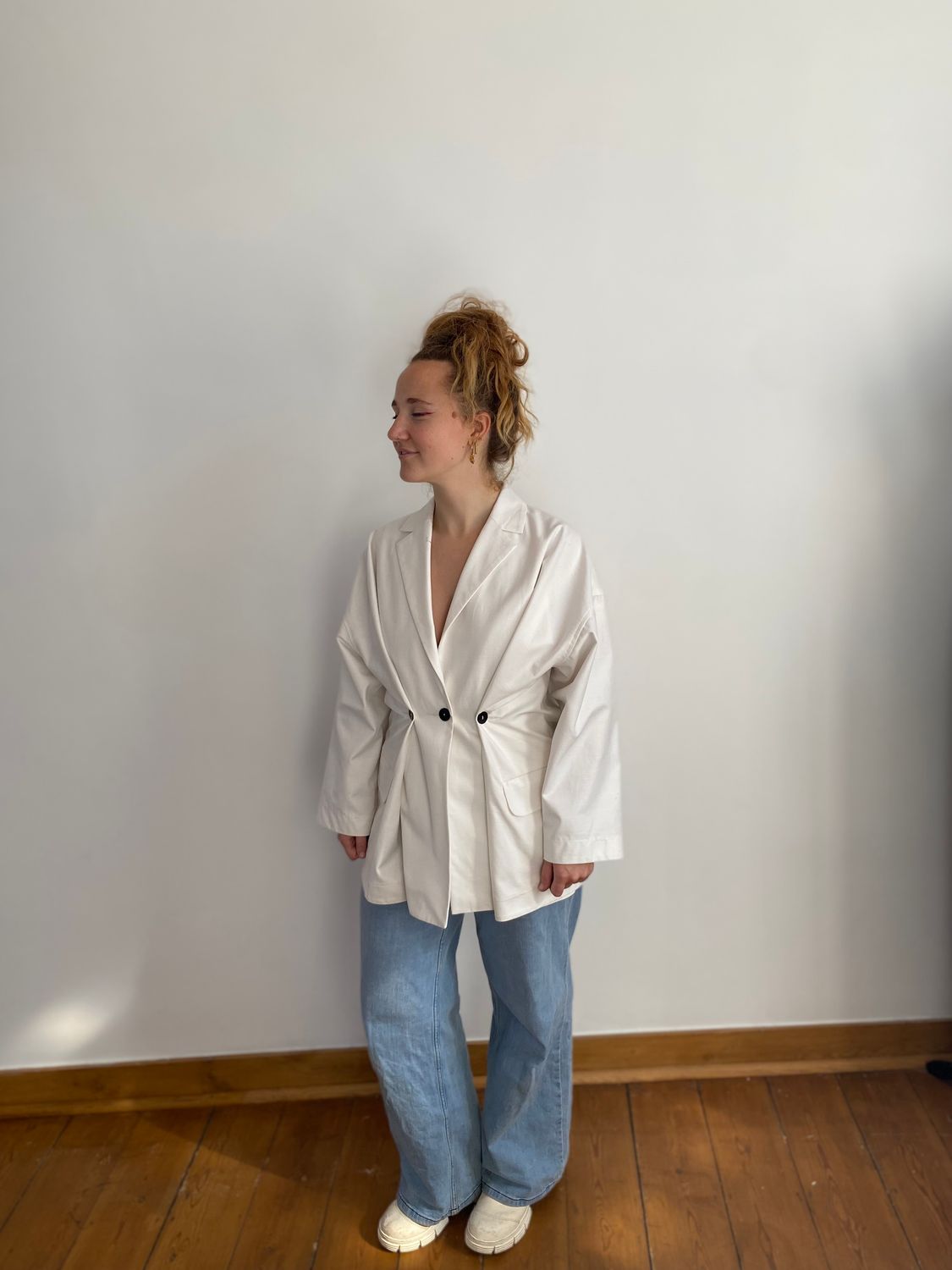 Folded Vest - White midweight cotton JANUE