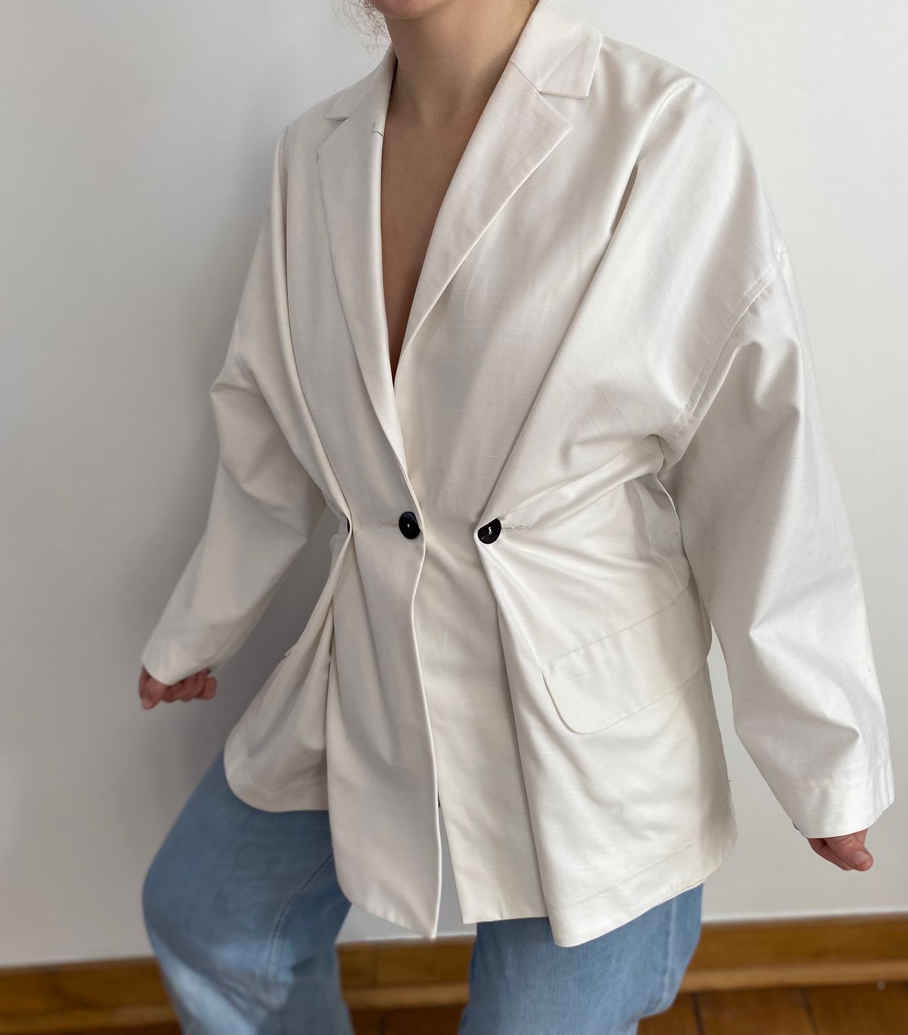 Folded Vest - White midweight cotton JANUE