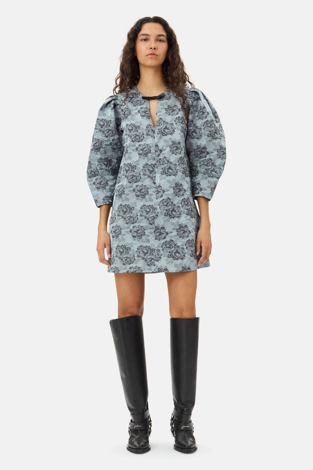 Botanical Jacquard A-shaped Mini Dress GANNI