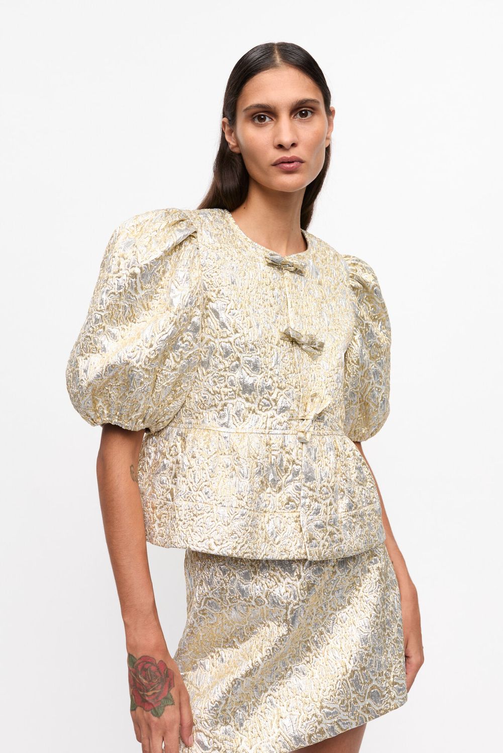 Metallic Cloque Peplum Blouse GANNI