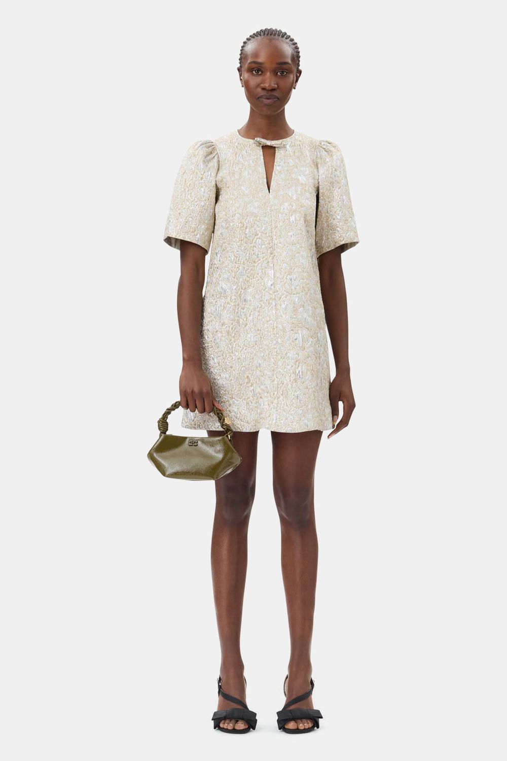 Metallic Cloque A-shaped Mini Dress GANNI