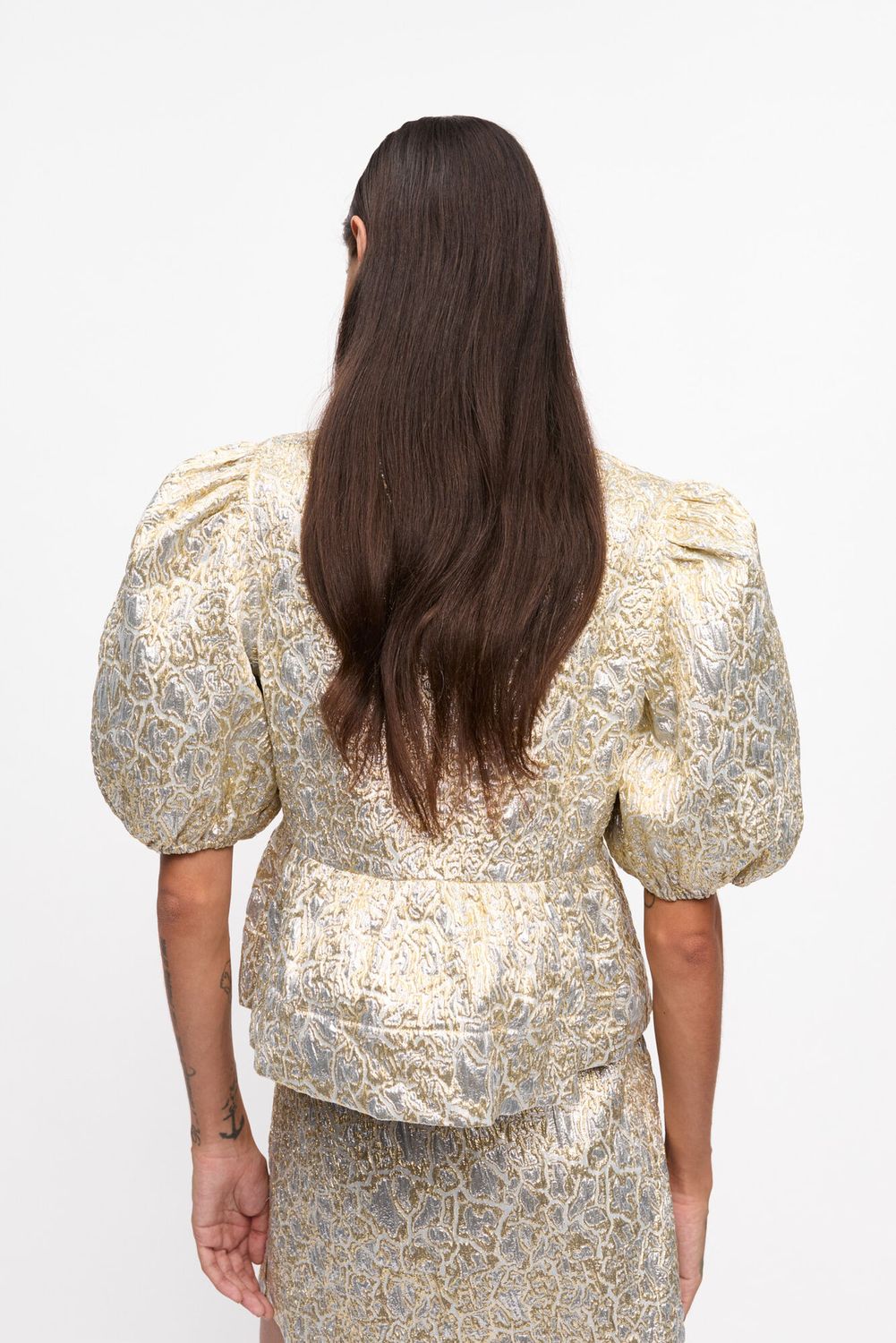 Metallic Cloque Peplum Blouse GANNI