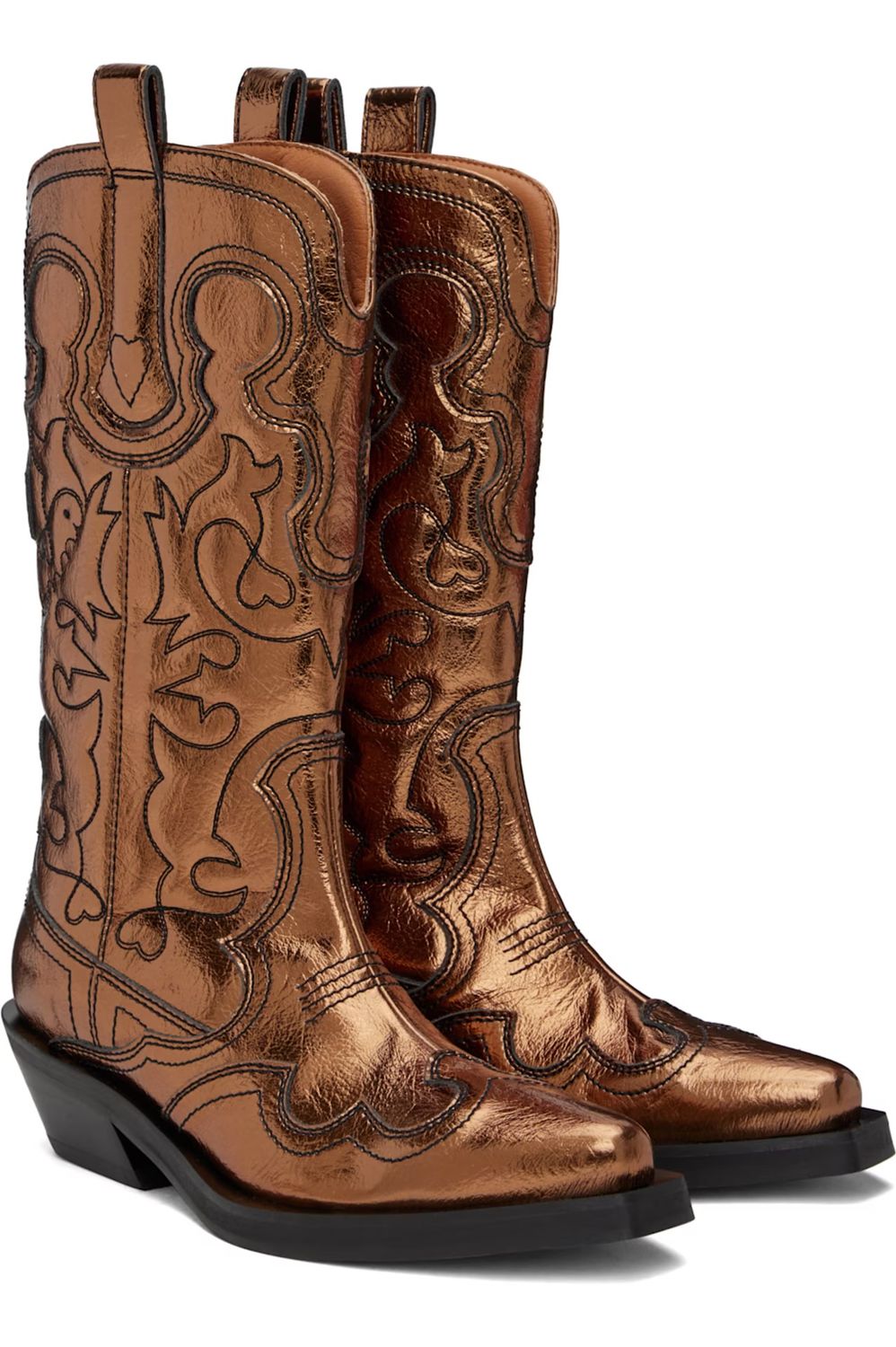 Mid Shaft Embroidered Western Boot Metallic Bronze GANNI
