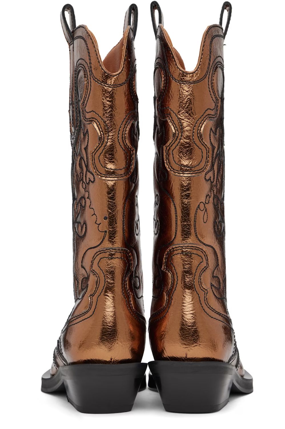 Mid Shaft Embroidered Western Boot Metallic Bronze GANNI