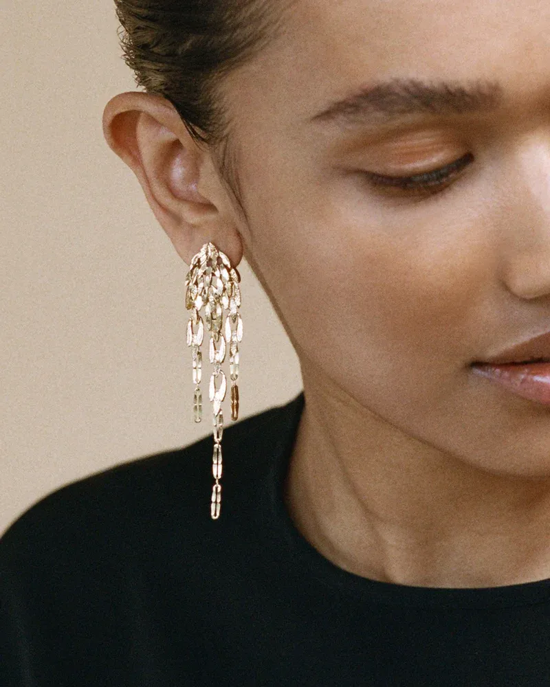 Silver stud earrings with dangling leaves W&amp;H