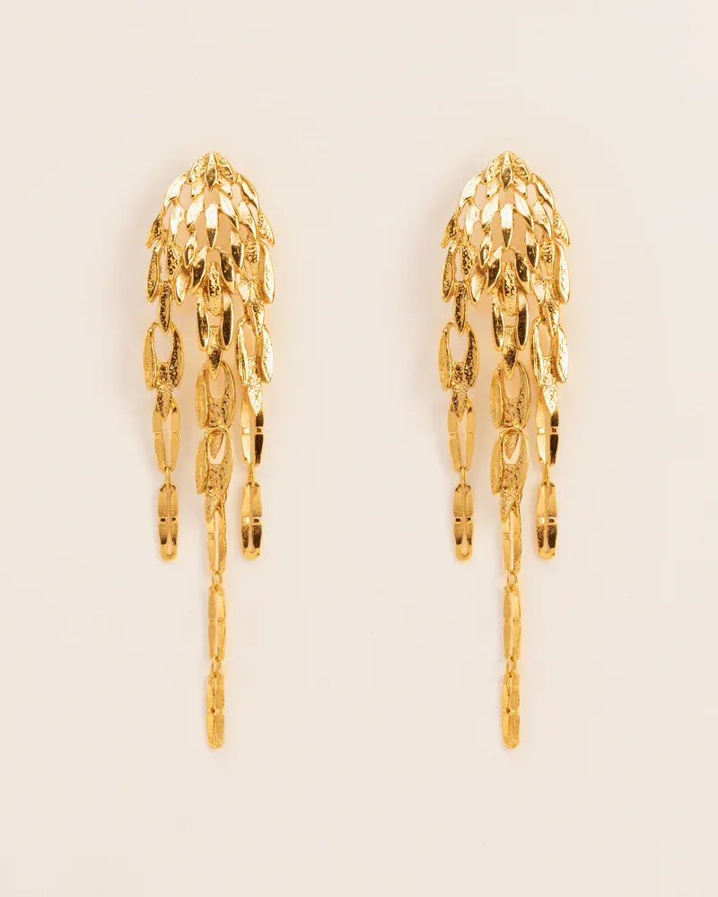 Gold plated silver stud earrings with dangling leaves W&amp;H