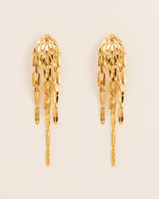 Gold plated silver stud earrings with dangling leaves W&amp;H