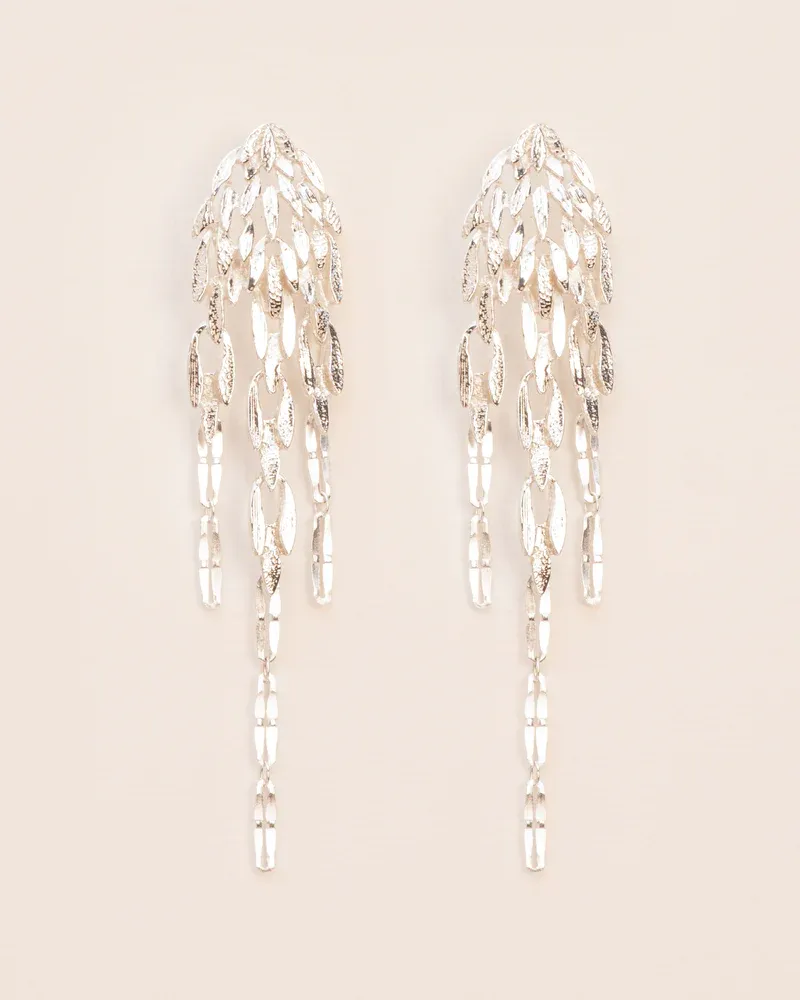 Silver stud earrings with dangling leaves W&amp;H