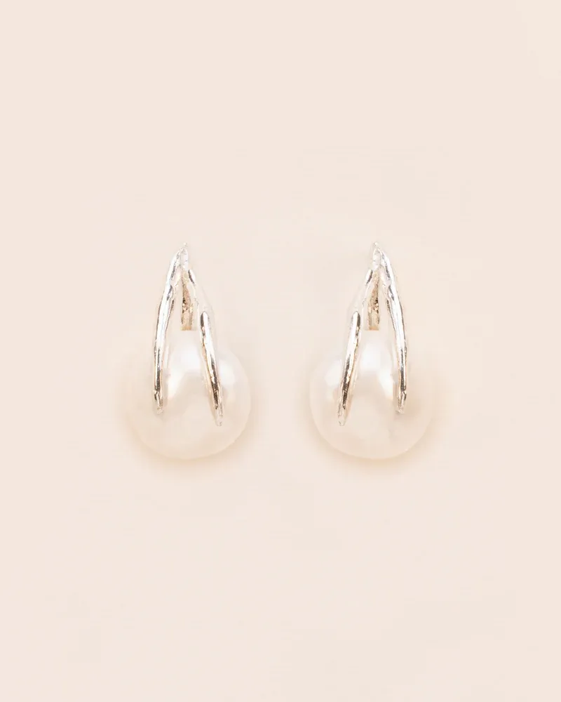 Stud earrings with leaves and pearl in silver W&amp;H