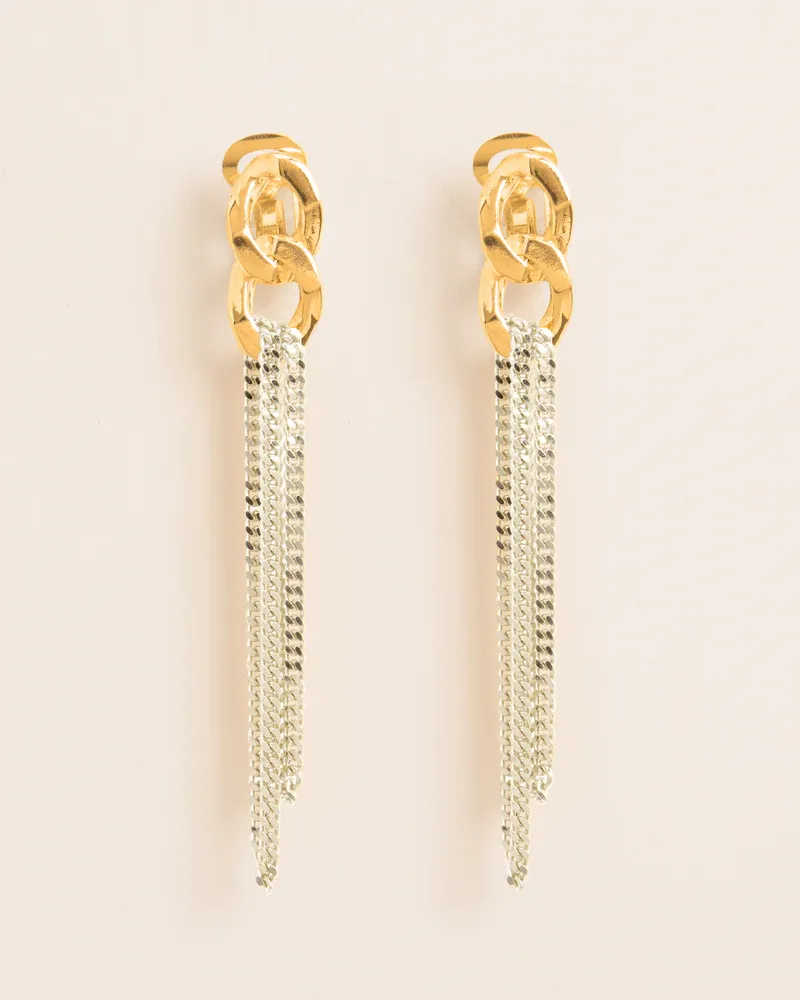 Statement clip earrings with chunky chain element and falling chains W&amp;H