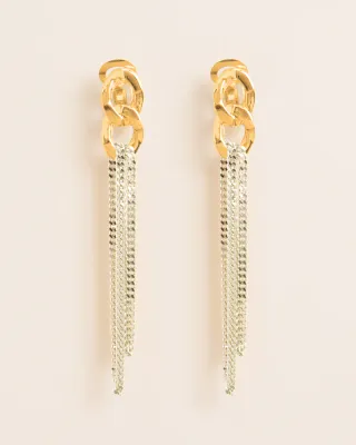 Statement clip earrings with chunky chain element and falling chains W&amp;H