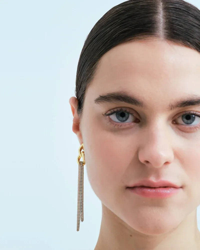 Statement clip earrings with chunky chain element and falling chains W&amp;H