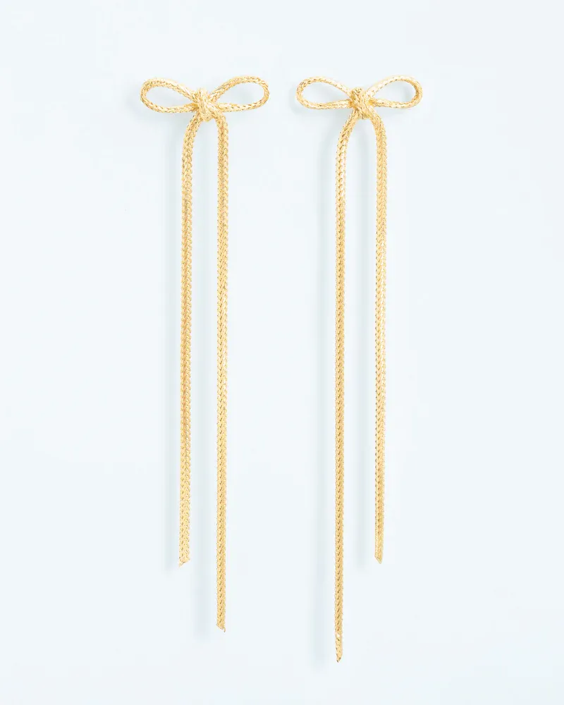 Textured stud earrings with statement bow Gold Plated W&amp;H