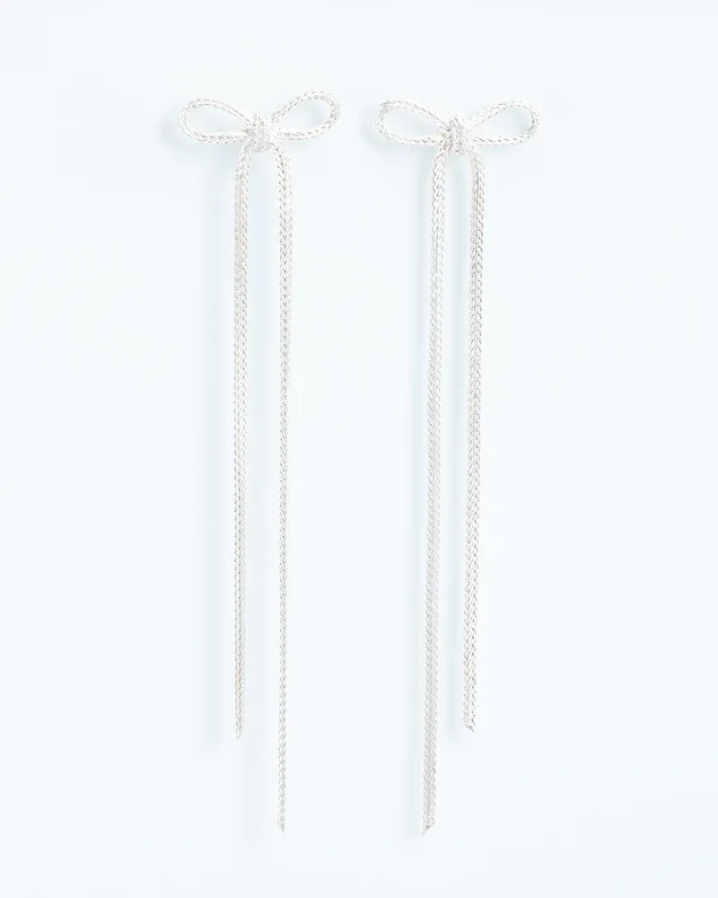 Textured stud earrings with statement bow Silver W&amp;H