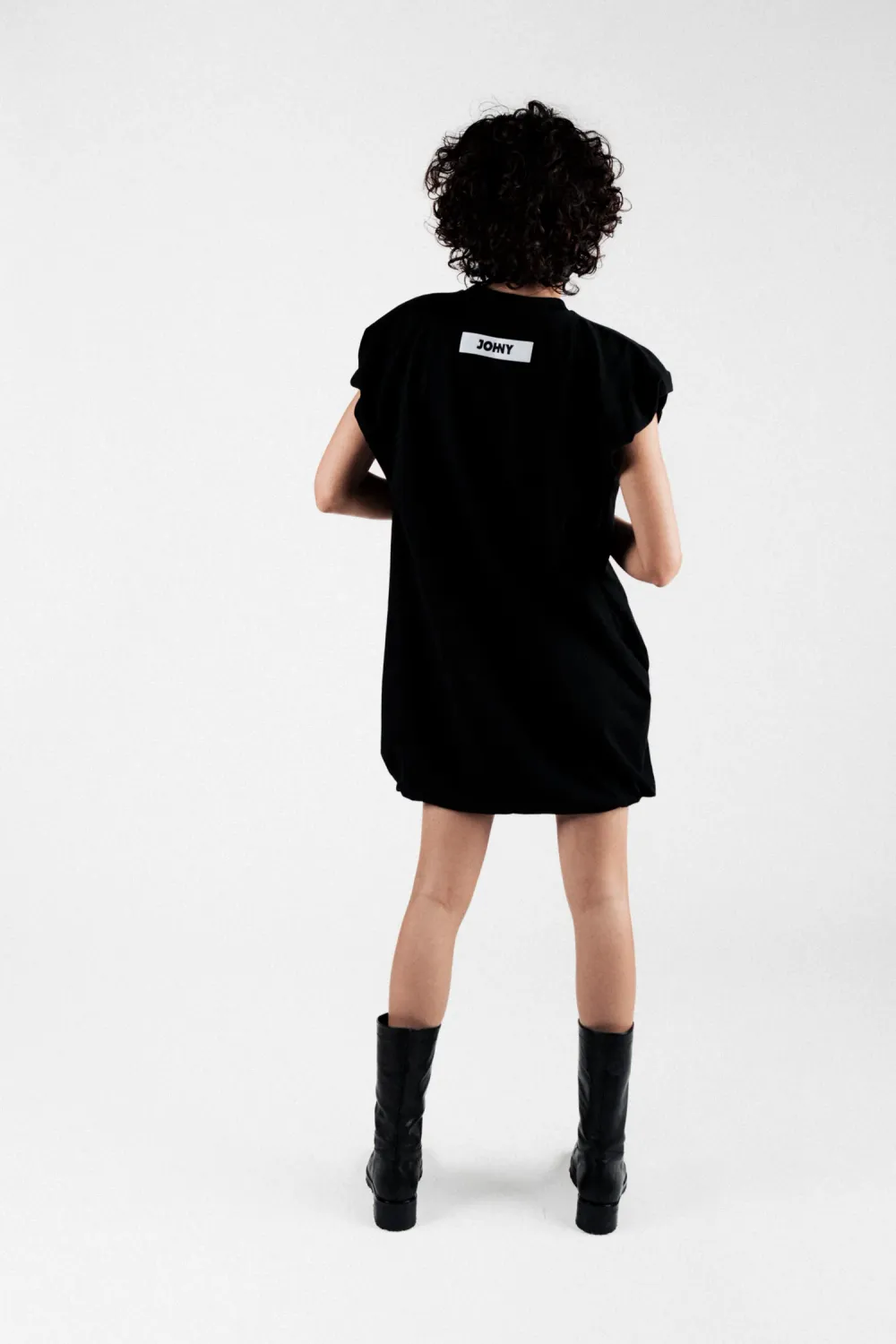 JADE T-shirt dress puff sleeve - black JOHNY