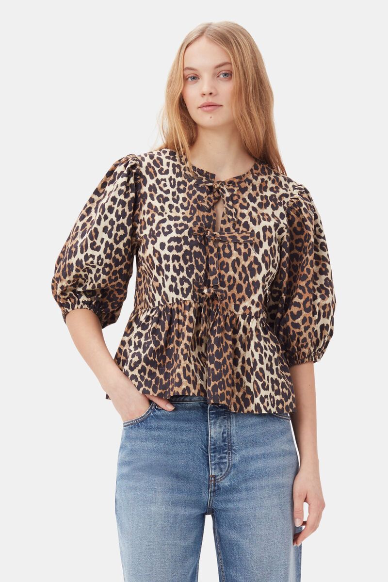 Printed Cotton Poplin Peplum Blouse GANNI