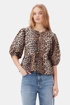 Printed Cotton Poplin Peplum Blouse GANNI