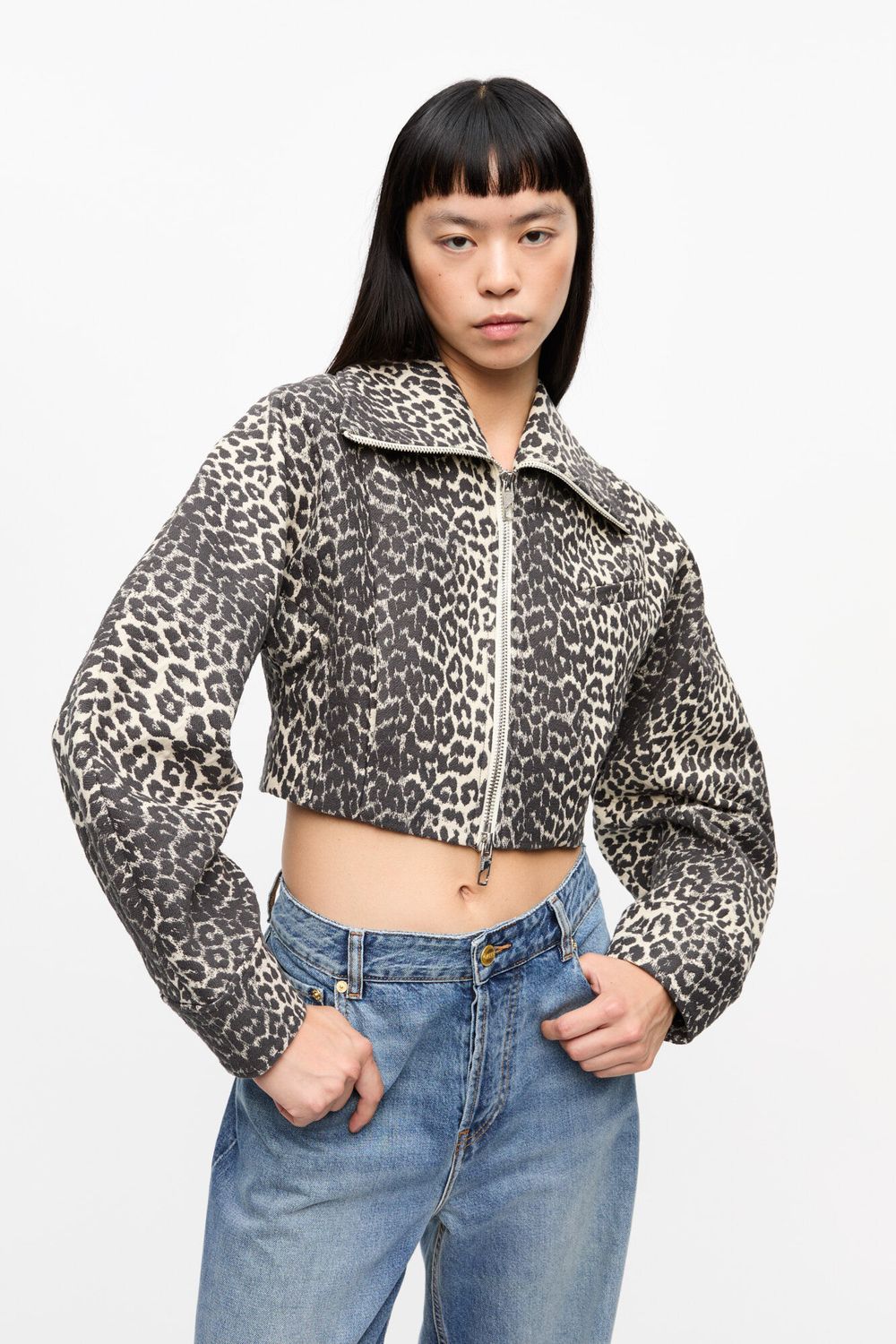 Cotton Tweed Curve Sleeve short jacket GANNI