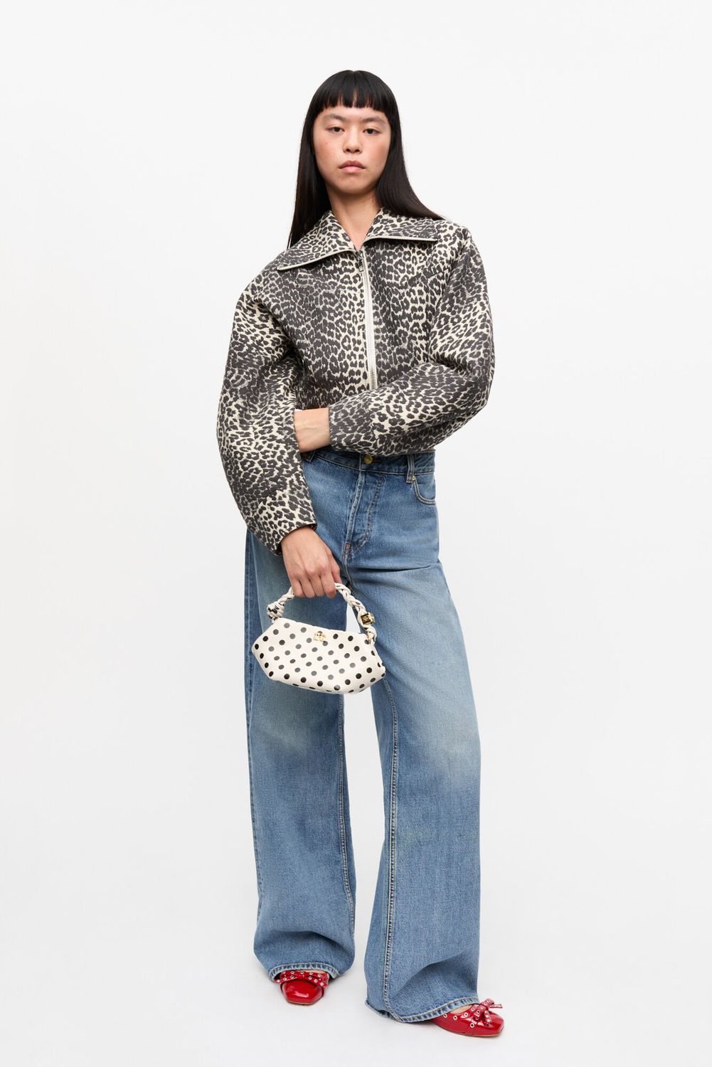 Cotton Tweed Curve Sleeve short jacket GANNI