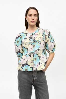 Printed Cotton Peplum Blouse GANNI