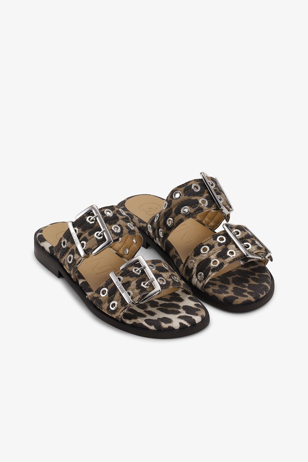 Feminine Buckle Ballerina Two Strap Dandal Denim Print  GANNI