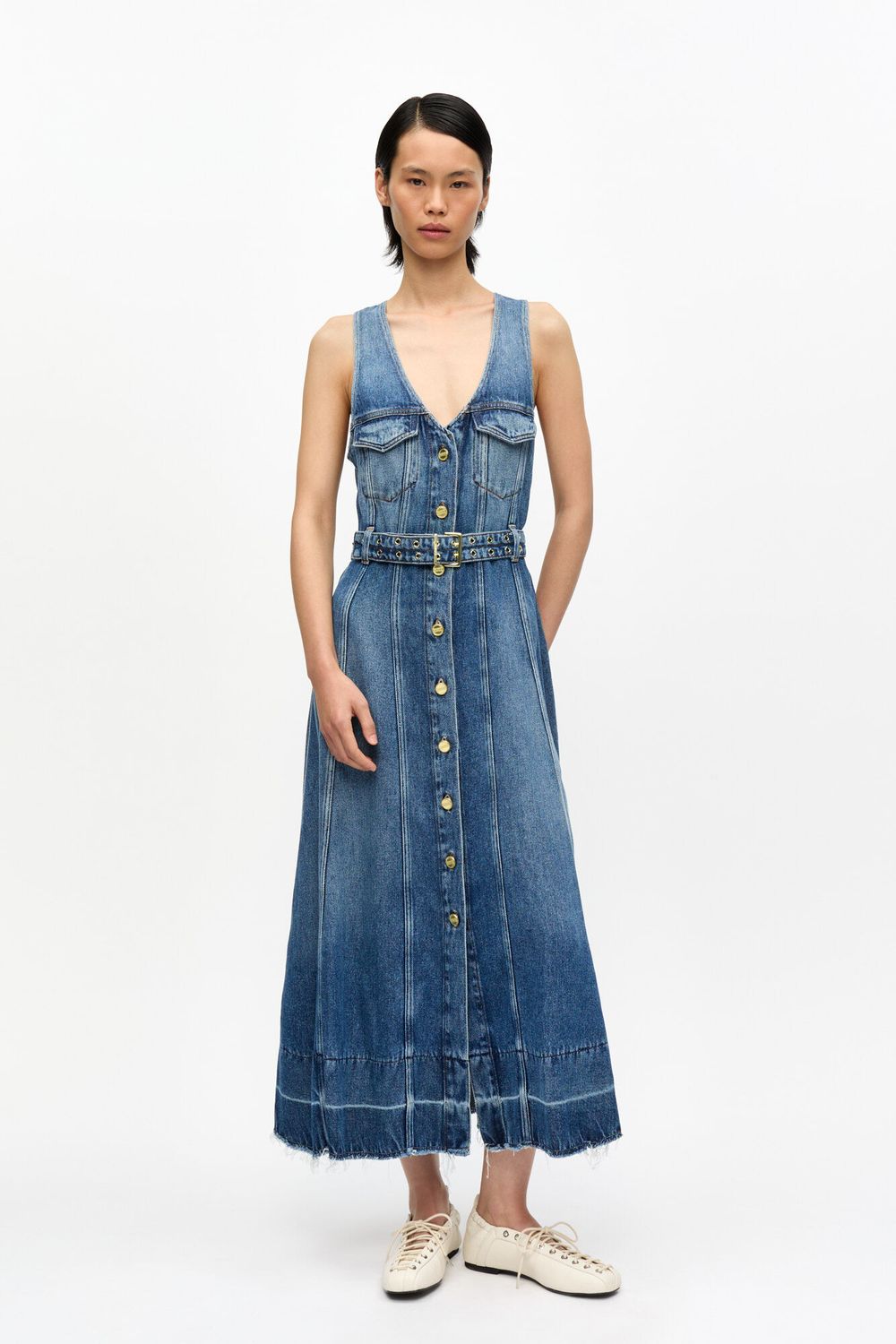 Light Denim Belt Midi Dress GANNI