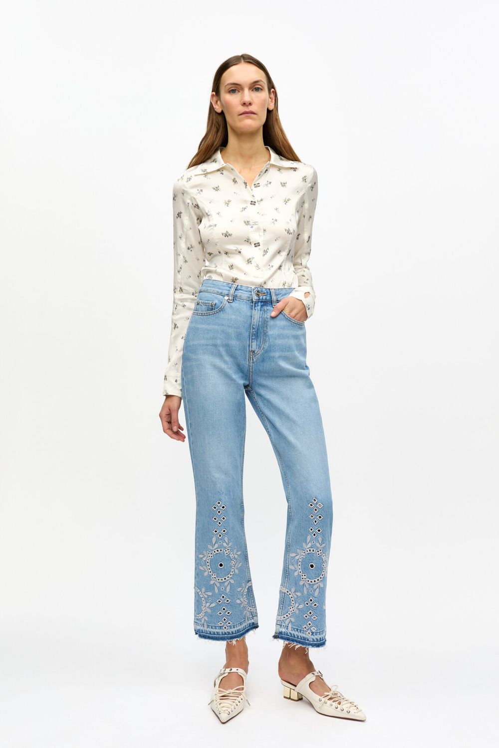 Broderie Anglaise Denim Betzy Cropped GANNI