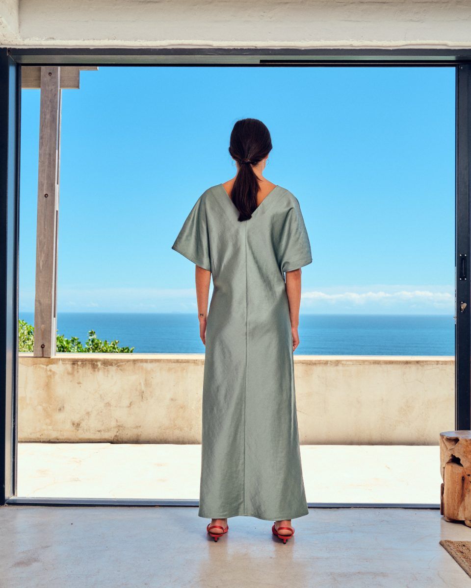 Mercedes Dress - shiny tafta - sage green SEA ME HAPPY