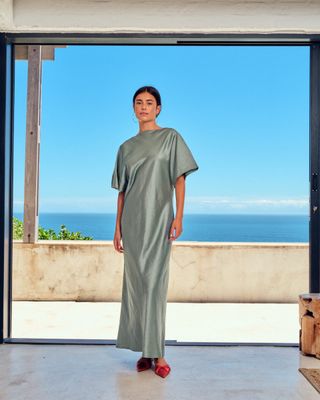 Mercedes Dress - shiny tafta - sage green SEA ME HAPPY